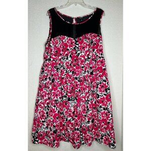 Torrid Dress Size 20 Black Pink Sleeveless Floral Sheer Mesh Neck Keyhole Back
